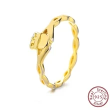 1只鋯石s925純銀豪華大戒指,鍍18k黃金,適合女性,時尚優雅的歐美風格 - 金色 - 查看 5