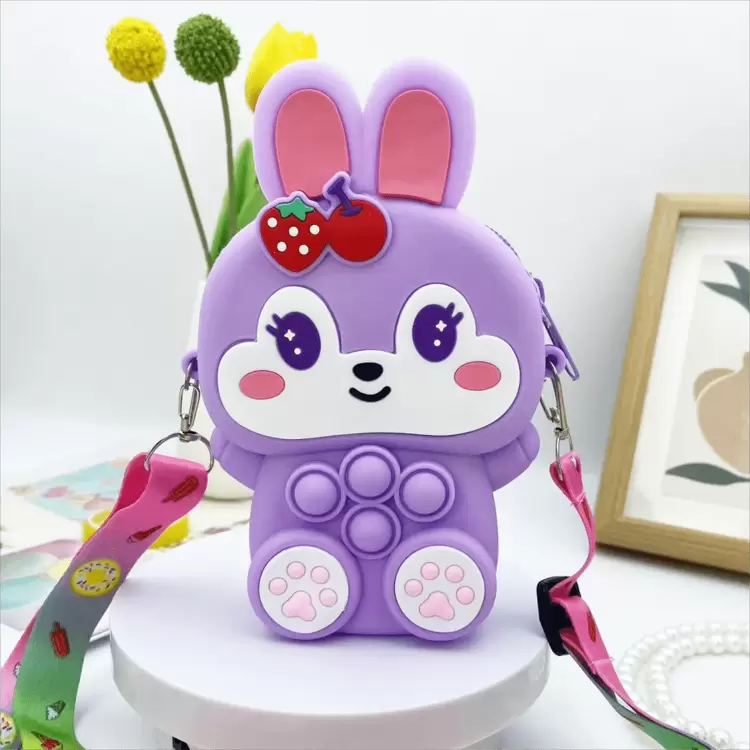 Rabbit Shaped Silicone Coin Purse For Kids Candy Jelly Storage Bag For Bubble Popping Stress Relief Crossbody Bag
