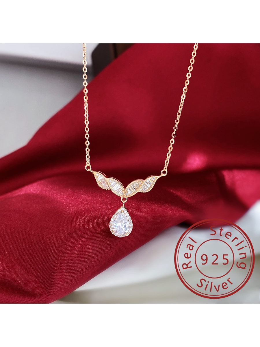 Elegant Teardrop Pendant 18k Goldplated Silver Necklace SHEIN USA