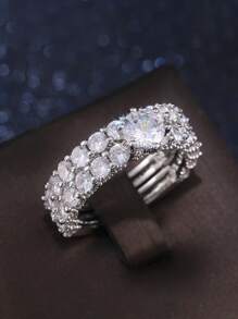 Bộ 2 nhẫn đá Cubic Zirconia lãng mạn, nhẫn cưới, nhẫn đính hôn, nhẫn kỷ niệm, nhẫn dự tiệc dành cho nữ, quà tặng ngày Valentine, quà tặng cho mẹ, quà tặng ngày của mẹ - Bạc - Xem 4