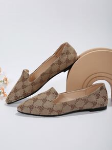 Women's Fashionable Comfortable Low Vamp Flat Shoes, Spring And Autumn, Printed With Letters On Pointed Toe Ballet Flats