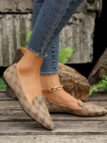 Women's Fashionable Comfortable Low Vamp Flat Shoes, Spring And Autumn, Printed With Letters On Pointed Toe Ballet Flats