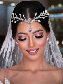 1入女士純銀水晶鑲嵌新娘頭飾手工吊墜頭鏈髮帶，適用於訂婚、婚禮、生日、聚會、宴會優雅皇家皇冠 - 銀色 - 查看 7