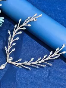 1入女士純銀水晶鑲嵌新娘頭飾手工吊墜頭鏈髮帶，適用於訂婚、婚禮、生日、聚會、宴會優雅皇家皇冠 - 銀色 - 查看 8