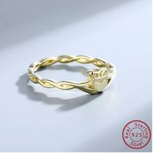 1只鋯石s925純銀豪華大戒指,鍍18k黃金,適合女性,時尚優雅的歐美風格 - 金色 - 查看 2