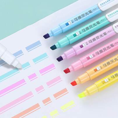 6入組可擦除荧光筆,創意彩色塗鴉筆,適合學生筆記和標記,適用於筆記、學生和上班族,返校禮物