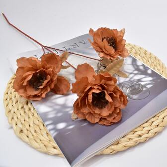 6pcs Triplet Peony Stem High-end Artificial Flower For Dining Table Decoration, Living Room, Home & Office Decor, Floral Arrangement