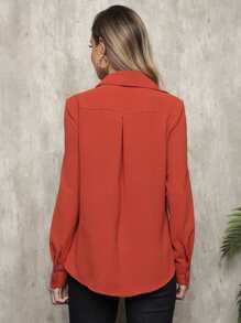 Camisa Feminina Social Manga Longa De Botões Classica tecido duna - Laranja Queimado - Visão 2