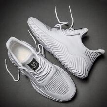 Lightweight Knit White Sneakers For Men, Fashionable And Versatile Sports Shoes For Running And Casual Walking