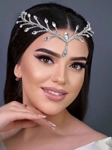 1入女士純銀水晶鑲嵌新娘頭飾手工吊墜頭鏈髮帶，適用於訂婚、婚禮、生日、聚會、宴會優雅皇家皇冠 - 銀色 - 查看 5