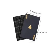 24K金鑽石黑金撲克牌，耐用PVC防水金箔撲克牌，家庭遊戲派對遊戲工具，金色和黑色菱形棋盤遊戲道具 - 黑色 - 查看 9