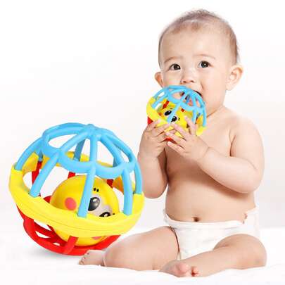 1入組柔軟橡膠嬰兒手持鈴鐺(0-1歲),嬰兒咬嚼玩具,早期教育手抓球型搖鈴,可煮沸消毒,隨機顏色