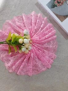 Diy服飾配件15cm寬粉色蕾絲邊,1入組2米 - 粉色 - 查看 3