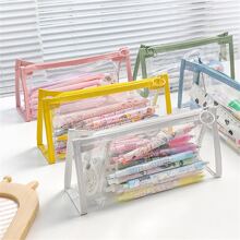 1入組透明極簡風格筆袋 - 藍色 - 查看 1