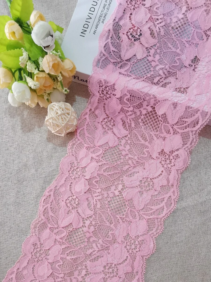 Diy服飾配件15cm寬粉色蕾絲邊,1入組2米 - 粉色 - 查看 1