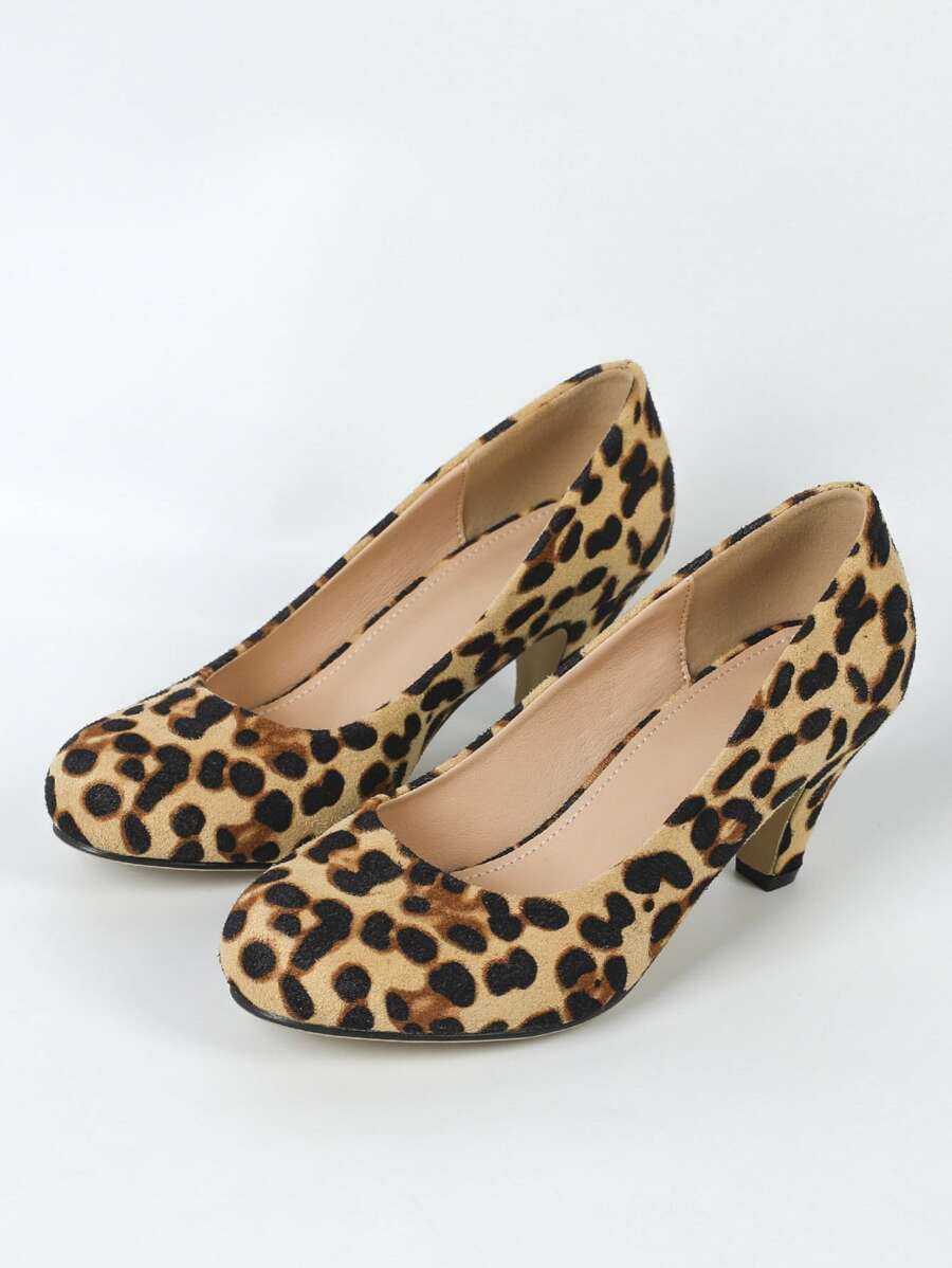 Tacones altos sin cordones con estampado de leopardo de moda para mujer para uso al aire libre y casual en las cuatro estaciones - Marrón - Ver 1