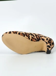 Tacones altos sin cordones con estampado de leopardo de moda para mujer para uso al aire libre y casual en las cuatro estaciones - Marrón - Ver 7