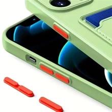 1入組純色TPU手機殼，帶卡片插槽，防震，適用於三星、小米手機 - 綠色 - 查看 4