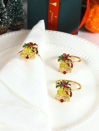 2入組聖誕樹造型餐巾環,適用於家庭廚房、餐廳、旅店、農舍、家庭聚會、宴會桌面裝飾,佳節聖誕派對裝飾鈴聲