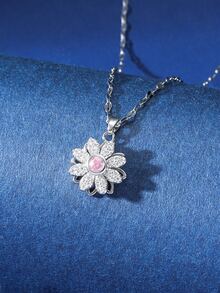 1 Miếng Đúng mốt Thiết kế Rhinestone đầy đủ Dát Có thể xoay Giống cúc Vật rủ xuống Của phụ nữ Vòng cổ xương đòn Trang trí Qủa tặng - Bạc - Xem 1