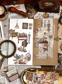 Bộ 40 miếng dán thẩm mỹ cổ điển, miếng dán sổ lưu niệm phong cách retro dễ thương dành cho phụ nữ trưởng thành và thiếu nữ, 20 mẫu thiết kế, 2 miếng mỗi mẫu, tổng cộng 40 miếng, miếng dán vinyl chống thấm nước cho bình nước, máy tính xách tay, ốp điện thoại, cốc, iPad - Nhiều màu - Xem 6