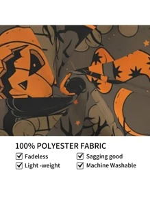 Halloween Party Black Cat & Pumpkin Horror Wall Tapestry, Suitable For Bedroom Living Room Dining Room Wall Art Decor Hanging Tapestry - Orange - View 10