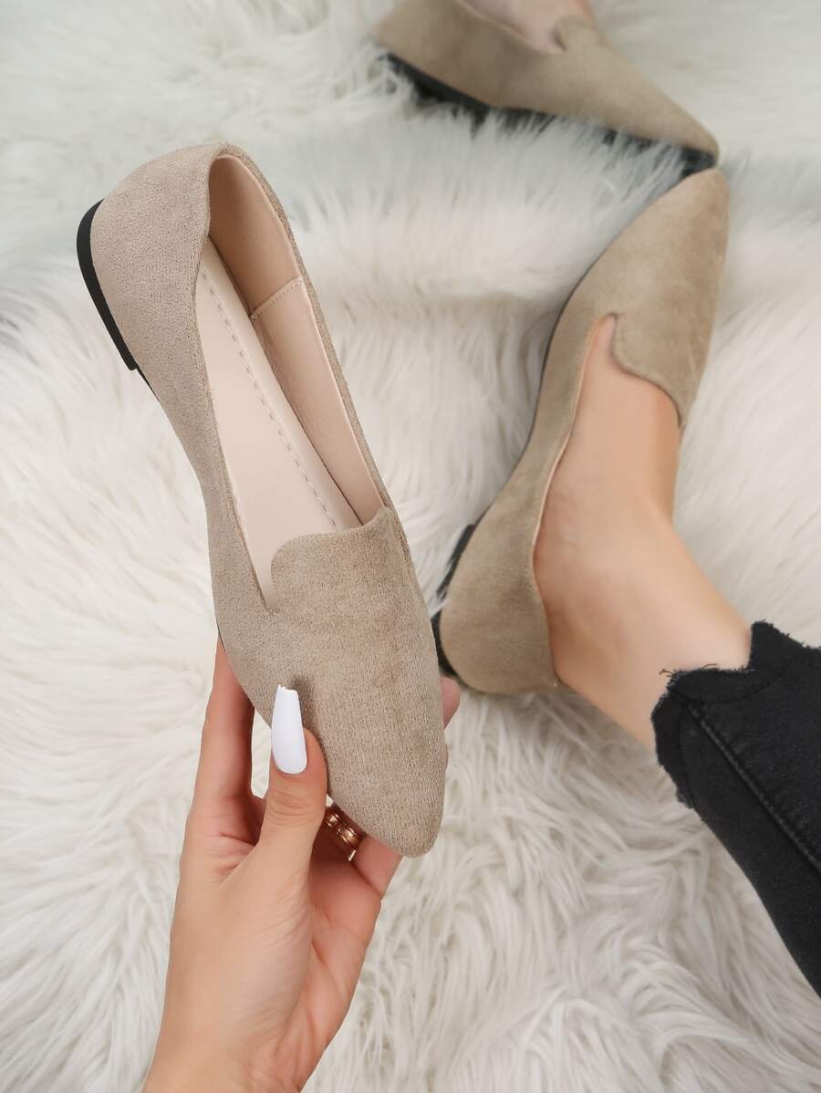 Women's Fashionable Comfortable Low Vamp Flat Shoes, Khaki Pointed Toe Loafers For Spring And Autumn - Khaki - View 1