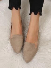 Women's Fashionable Comfortable Low Vamp Flat Shoes, Khaki Pointed Toe Loafers For Spring And Autumn - Khaki - View 6