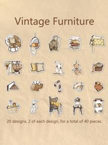 Bộ 40 miếng dán thẩm mỹ cổ điển, miếng dán sổ lưu niệm phong cách retro dễ thương dành cho phụ nữ trưởng thành và thiếu nữ, 20 mẫu thiết kế, 2 miếng mỗi mẫu, tổng cộng 40 miếng, miếng dán vinyl chống thấm nước cho bình nước, máy tính xách tay, ốp điện thoại, cốc, iPad - Nhiều màu - Xem 2