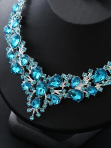 2pcs Blue Statement Necklace And Earrings Jewelry Set For Women, Wedding/Evening Dress Accessories - Blue - View 4