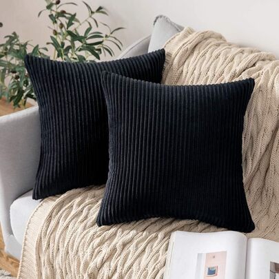 1pc Solid Color Corduroy Striped Soft Decorative Throw Pillow Case, Square Cushion Cover, Spring/Winter Holiday Home Pillow Decor, Soft Comfortable Striped Fabric, Modern Decor For Sofa, Home, Dorm