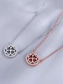 925純銀幸運草吊墜項鍊,女士鎖骨鏈輕巧奢華,情人節生日禮物送給女友