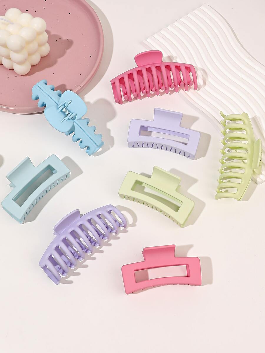 8pcs/set Matte Large Macaron Shaped Hair Claw Clips For Thick Curly Hair - Multicolor - View 1