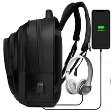 Mochila para portátil, Mochila Antirrobo de Computadora Portátil Impermeable con Puerto de Carga USB y Puerto de audífonos para Mujeres y Hombres, 20-35L Mochila para Viajes - Azul - Ver 2