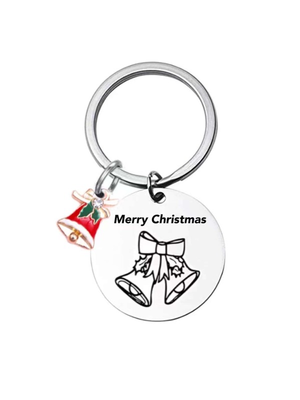1pc Minimalist Christmas Bell Shaped Stainless Steel Keychain And Bag Pendant