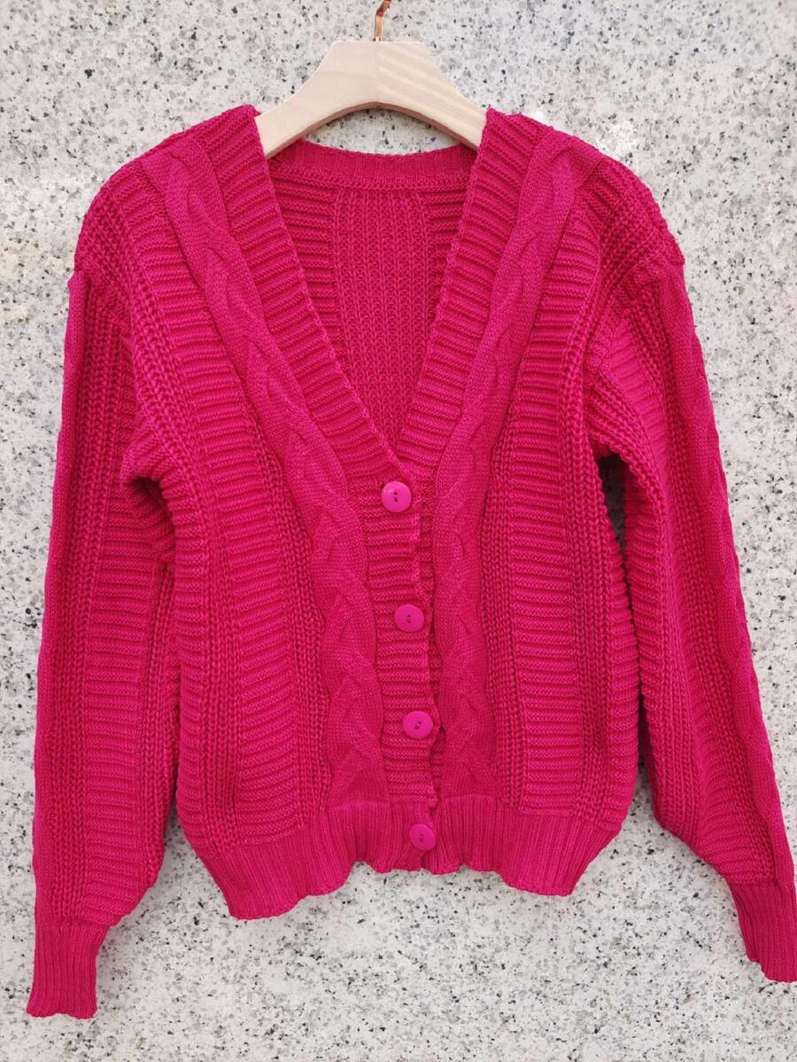 Women Cardigans - 玫紅色 - 查看 1