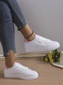 Zapatillas de skateboard blancas para mujer, modelo Primavera 2025, de moda, versátiles, transpirables y casuales, de estilo coreano tipo campus. [Este producto corre un poco pequeño, se recomienda pedir una talla talla grande grande]