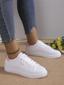 Zapatillas de skateboard blancas para mujer, modelo Primavera 2025, de moda, versátiles, transpirables y casuales, de estilo coreano tipo campus. [Este producto corre un poco pequeño, se recomienda pedir una talla talla grande grande]