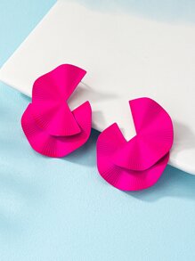 1pair Fashionable Geometric Metallic Stud Earrings For Versatile Matching - Hot Pink - View 2