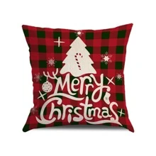 4入組聖誕主題格紋靠枕套17.7'x17.7',以格紋馴鹿、雪花、文字和花環圖案裝飾,農家風格裝飾用於汽車、沙發、床、家居及戶外,不含枕頭芯 - 彩色 - 查看 5