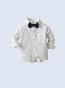 BOARNSEORL 男婴绅士套装，白色长袖衬衫配领结，海军蓝背心和裤子，时尚适合生日派对、婚礼、周年庆典