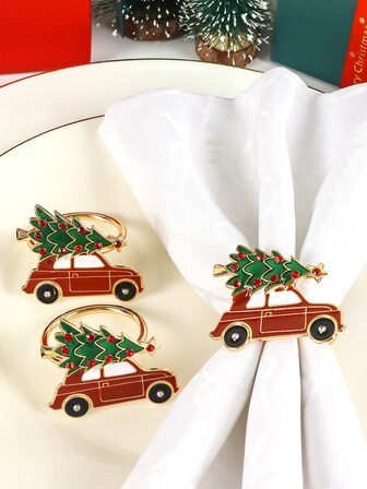 6入組聖誕餐巾環帶喜慶裝飾包括聖誕樹和汽車,理想適用於,酒店,和家庭