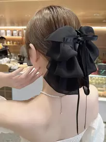 1入組可愛的彩帶蝴蝶結髮夾，短尾和長尾掛飾，緊縮臉部並扎髮，髮爪髮飾 - 黑色 - 查看 1