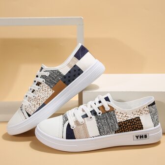 Fashionable Sports & Casual Breathable Lightweight Anti-Slip Flat Lace-Up Canvas Shoes, Spring/Autumn White Shoes For Women