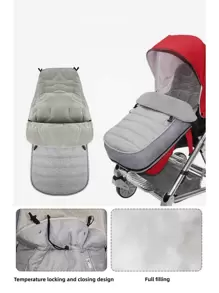 1pc Baby Stroller Foot Cover, Thick Warm Grey/Black Windproof Foot Muff, Outdoor Winter Stroller Accessories - Grey - View 6