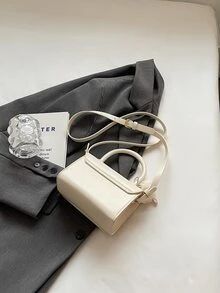 Modische Mini-tasche Mit Klappengriff Und Verstellbarem Schultergurt - Beige - Übersicht 4