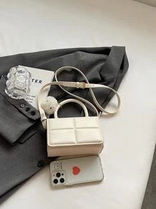 Modische Mini-tasche Mit Klappengriff Und Verstellbarem Schultergurt - Beige - Übersicht 6