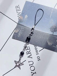 Llavero De Estrella Perlada Para El Teléfono - Blanco y Negro - Ver 2