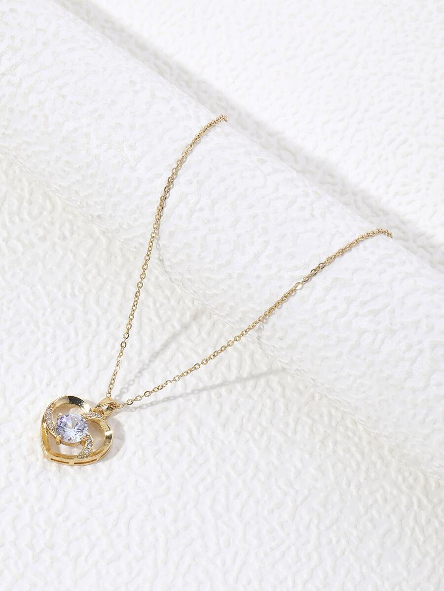 1入時尚鋯石心形吊墜項鍊-完美的節日禮物