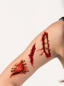 10pcs Halloween Horror Scar Tattoo Stickers, Waterproof Temporary Fake Wound Stickers